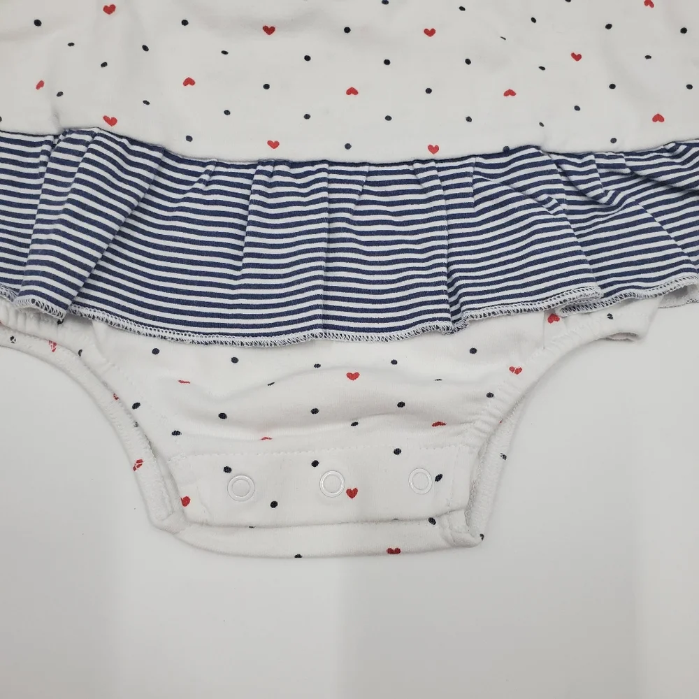 Little Me Sailboat Polkadot Hearts Onesie Hat Matching Set Ruffles White - Picture 3 of 6